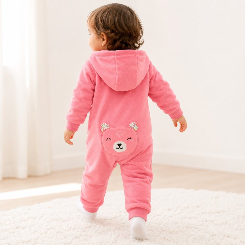 Carter's Baby Girl Pink Floral Hooded Fleece Romper 24M NWT Bear Cozy